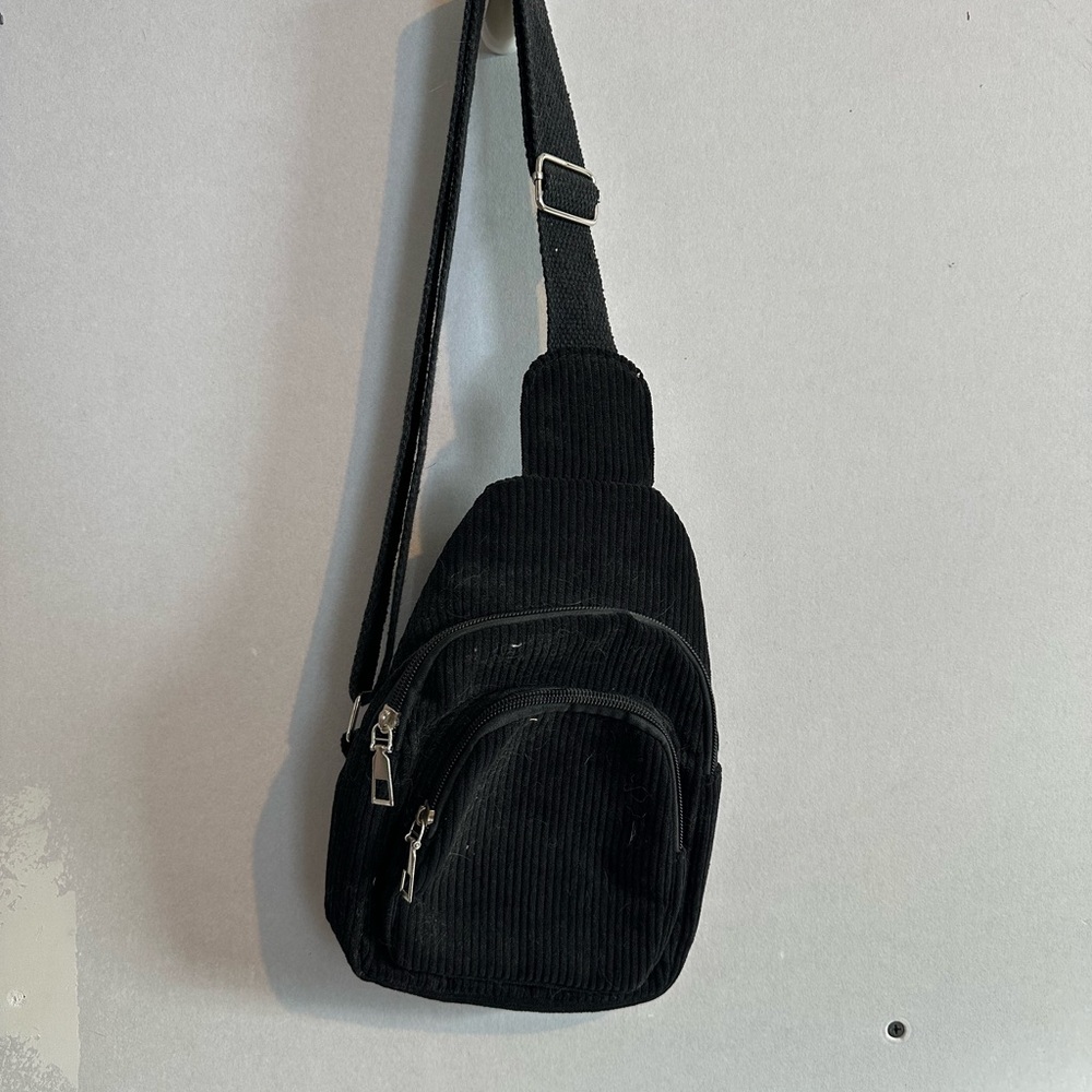 Black corduroy Sling Bag